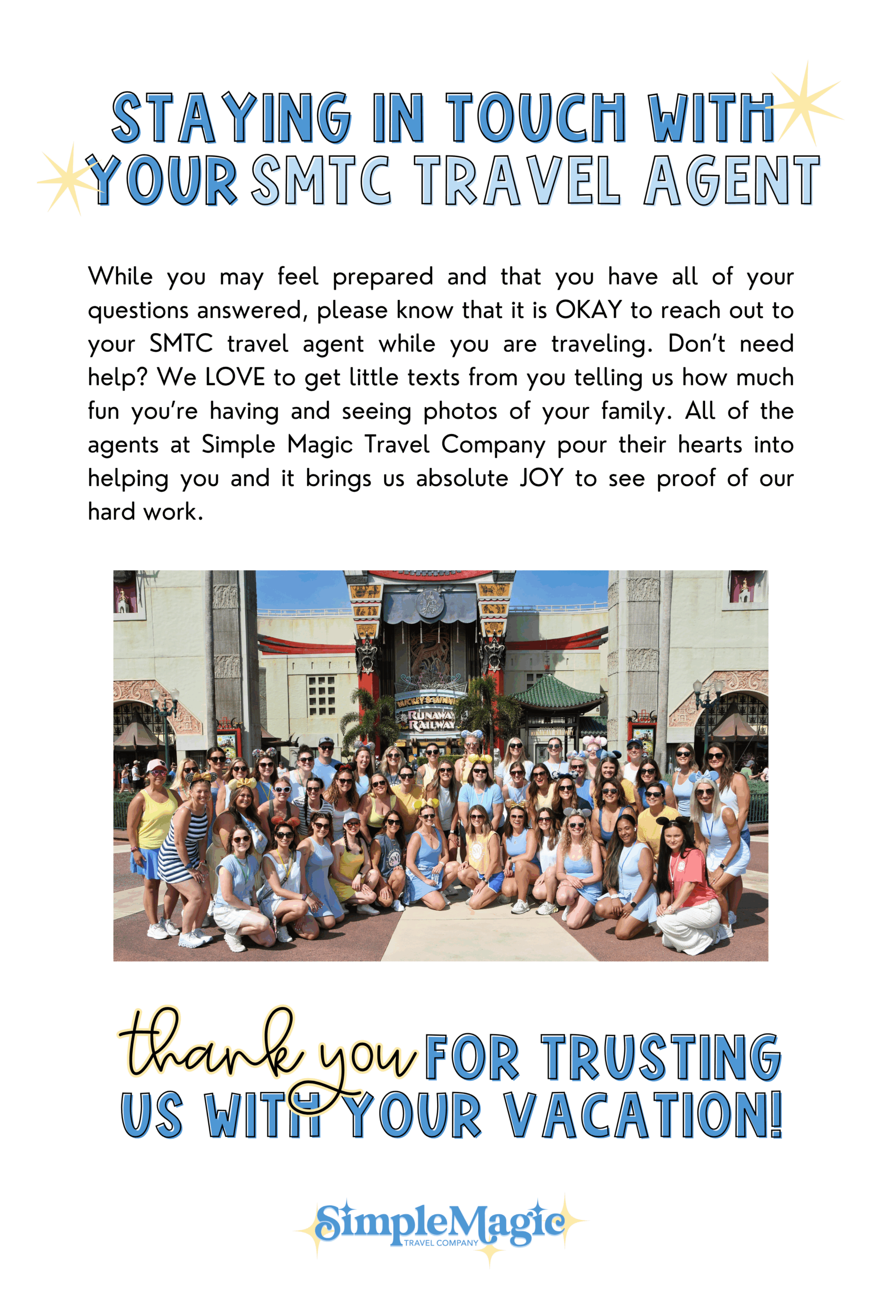 Staying in Touch With your SMTC Travel Agent